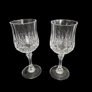 Vintage Cut Crystal Wine Glasses Set of 2 Diamond Pattern Stemware